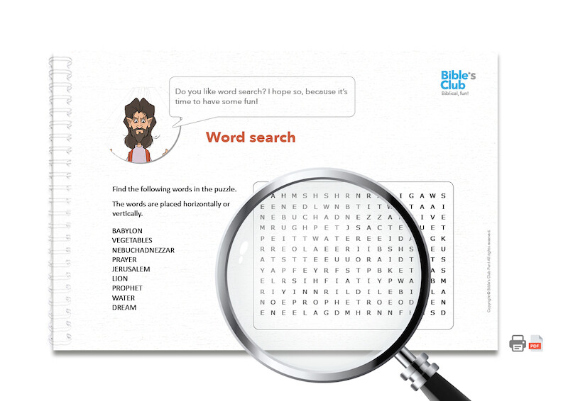 Activity for Children's Ministry: Word Search. Daniel