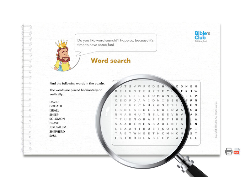 Activity for Children's Ministry: Word Search. David