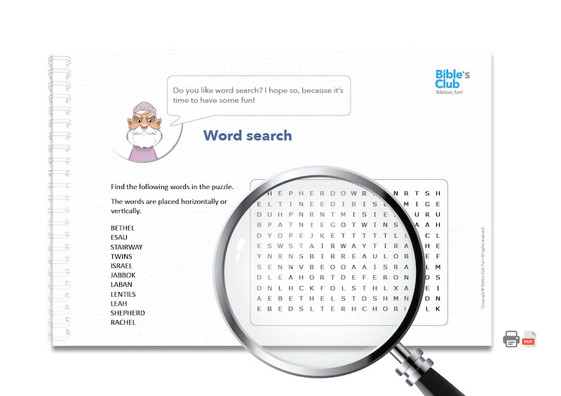 Activity for Children's Ministry: Word Search. Jacob