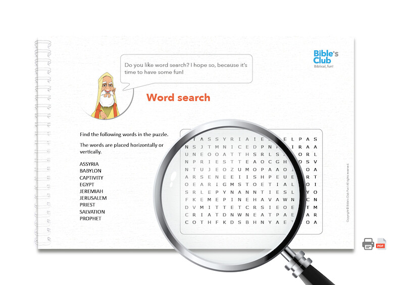 Activity for Children's Ministry: Word Search. Jeremiah