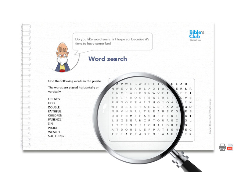 Activity for Children's Ministry: Word Search. Job