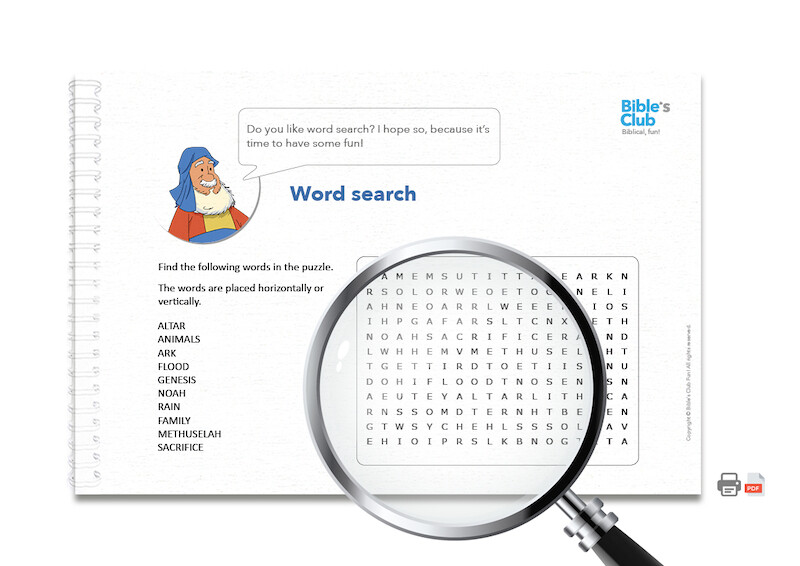 Activity for Children's Ministry: Word Search. Noah